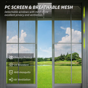 English Elm 11x21FT All-Season Sunroom Gazebo with Galvanized Roof, Lockable Sliding Doors, PE Screens & Curtains W1859P364854