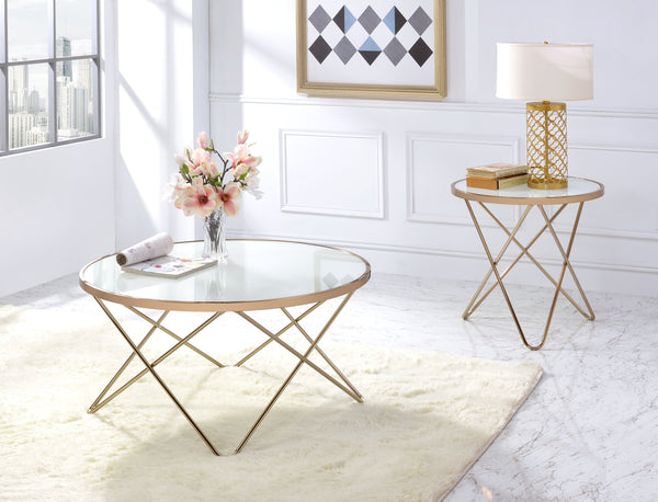 English Elm Valora Frosted Glass Top Coffee Table with Overlapped V Metal Base, Modern Elegant Centerpiece Champagne 39 L x 38 W x 5 H B2726P251274