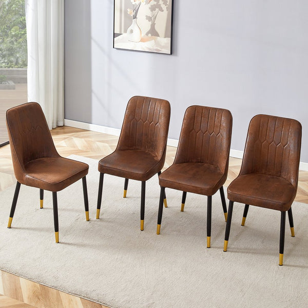 English Elm Brown Suede-Like Velvet Dining Chair Set - Elegant 4-Pack With Black Metal Legs & Gold Accents W1151P211985