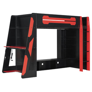 English Elm Twin Gaming Loft Bed with Desk Rgb Lighting and Multi-tier Shelves for Teen Rooms Red LT000160AAR