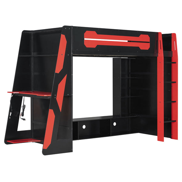 English Elm Twin Gaming Loft Bed with Desk Rgb Lighting and Multi-tier Shelves for Teen Rooms Red LT000160AAR