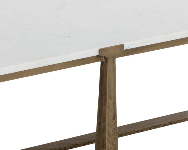 Sunpan Cowell Coffee Table - Mid-Century Modern Design with Unique White Marble Top & Antique Brass Legs