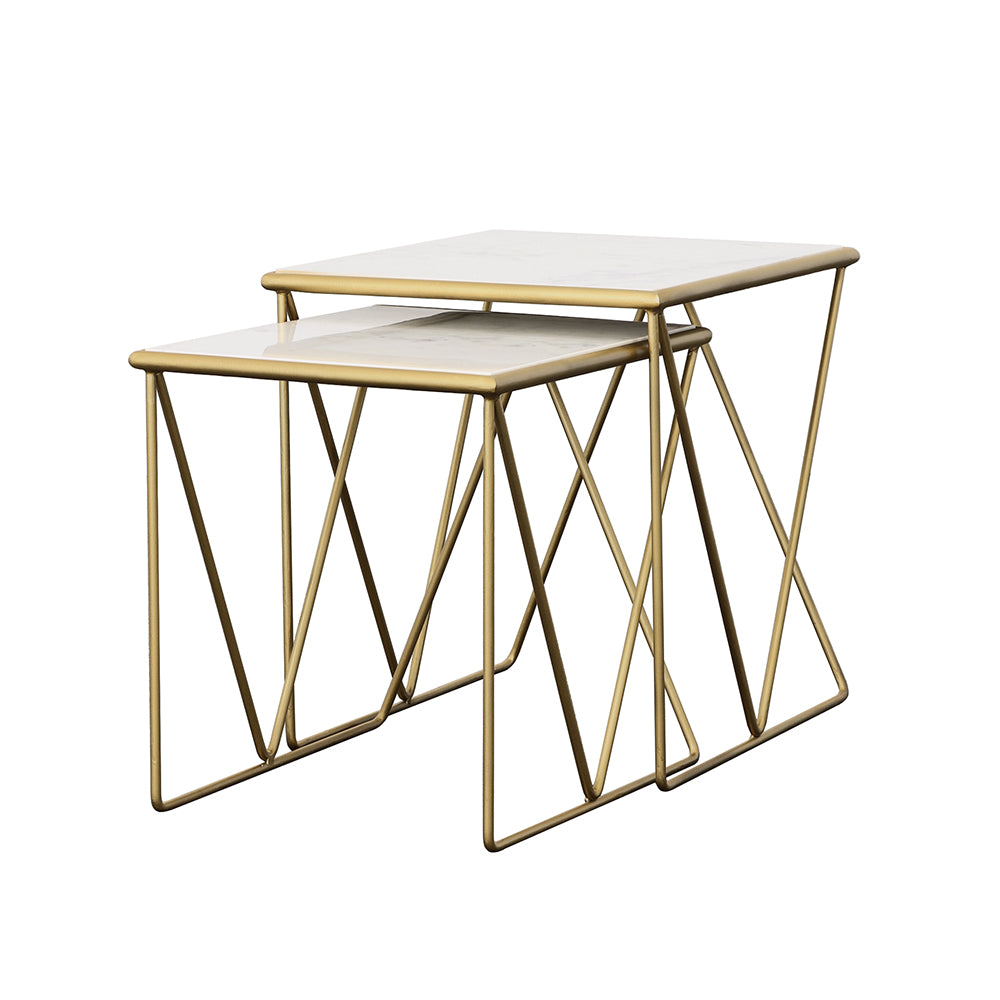 English Elm Sinclair White Marble Nesting Tables with Gold Iron Frame – Chic 2-Piece Accent Set for Modern Glam decor B062P333432