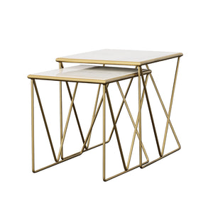 English Elm Sinclair White Marble Nesting Tables with Gold Iron Frame – Chic 2-Piece Accent Set for Modern Glam decor B062P333432