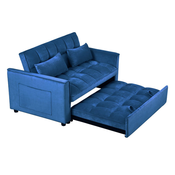 English Elm 3 in 1 Convertible Sleeper Sofa Bed Velvet Loveseat Futon with Pull-Out Bed, Pockets, Adjustable Back W2121P218083