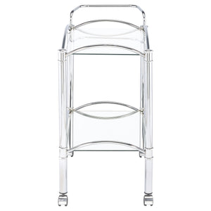 English Elm Porch Chrome 2-Tier Rectangular Glass Shelf Metal Bar Cart with Casters, Sleek Reflective Modern Style B062P328697