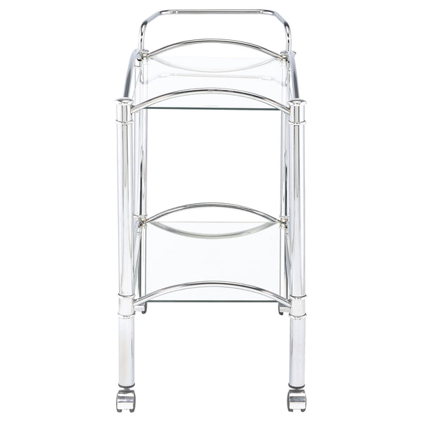 English Elm Porch Chrome 2-Tier Rectangular Glass Shelf Metal Bar Cart with Casters, Sleek Reflective Modern Style B062P328697
