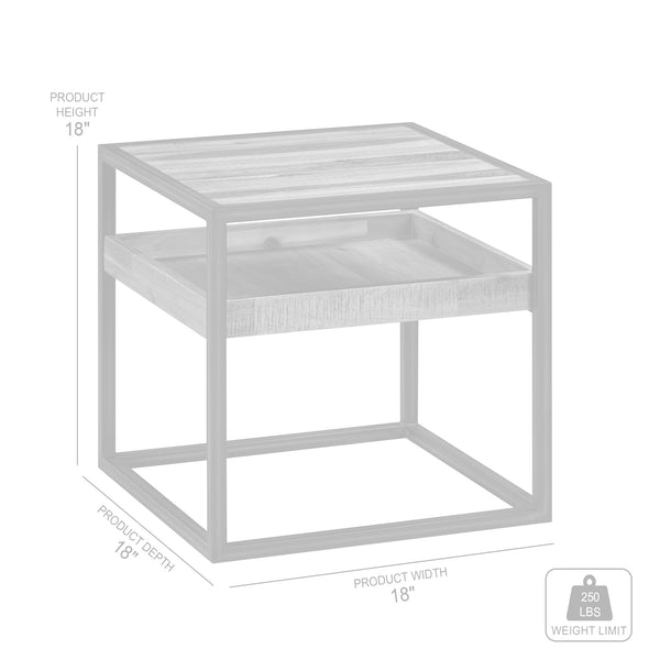 English Elm Ulera Acacia Square End Table with Shelf and Black Metal Frame — Two-Tier, Weatherproof Hardwood B2736P354397