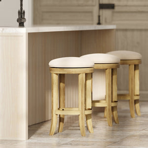 English Elm 26in. Backless Swivel Counterstool Solid Wood Farmhouse Seat Distressed Finish Kitchen Natural+Cream B2751P436422