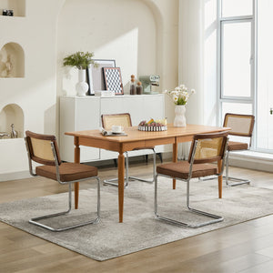 English Elm Mid Century Modern Dining Chairs Set Of 2 - Comfortable Linen Accent With Natural Cane & Chrome Base W1143P342097