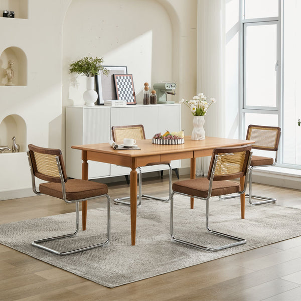 English Elm Mid Century Modern Dining Chairs Set Of 2 - Comfortable Linen Accent With Natural Cane & Chrome Base W1143P342097