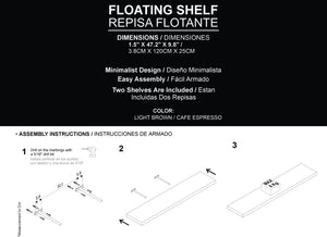 English Elm Greer Floating Shelf Melamine Set of 2 — Modern Minimalist Wall-Mounted Shelves for Home Office Light Brown 47.2 L x 10.2 W x 3.5 H B128P375282