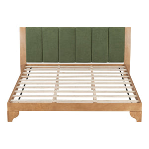English Elm Christopher Knight Home® - Premium Pine Wood King Bed Frame With Upholstered Headboard - Mid-Century Modern Style In Green N770P345989N_N770P345990N