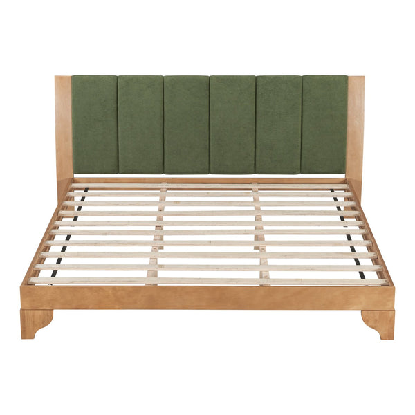 English Elm Christopher Knight Home® - Premium Pine Wood King Bed Frame With Upholstered Headboard - Mid-Century Modern Style In Green N770P345989N_N770P345990N