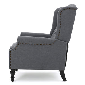 English Elm Charcoal Wingback Pushback Recliner with Button Tufted Diamond Fabric Upholstery Charcoal N763P410529E