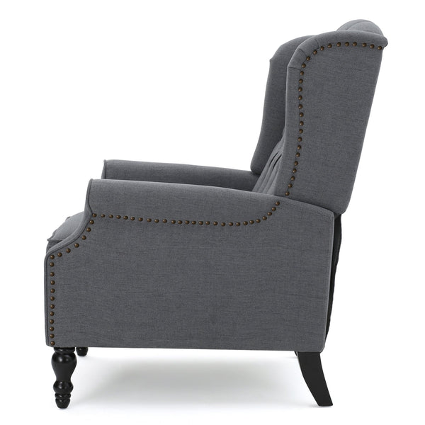 English Elm Charcoal Wingback Pushback Recliner with Button Tufted Diamond Fabric Upholstery Charcoal N763P410529E