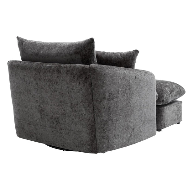 English Elm 360° 360 Swivel Oversized Chenille Armchair with Pocket Spring Seat and Three Throw Pillows Dark Grey W1361S00092