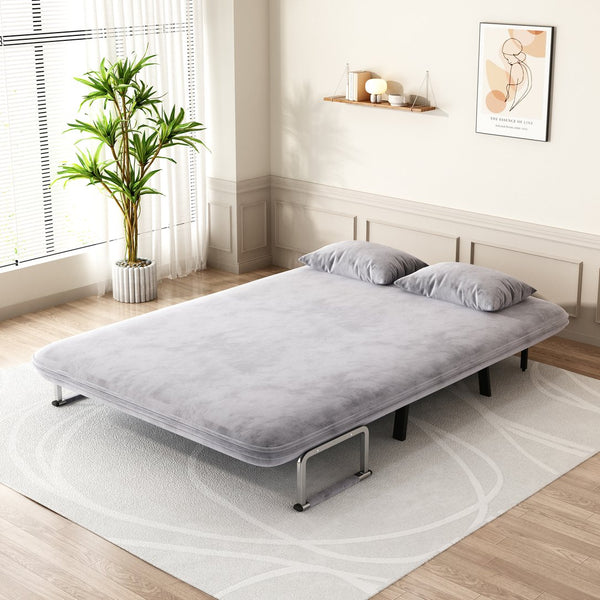 English Elm velvet 55″ Convertible Chair Bed with 18.1" Height, Tri-Fold Sleeper Sofa, Plush Light Gray Comfort W1767P145839