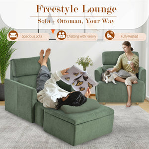 English Elm Oversized Storage Ottoman Accent Chair with Deep Wide Seat, Mid-Century Upholstered Lounge Sofa for Cozy Reading and Relaxation Dark Green W1028S00045