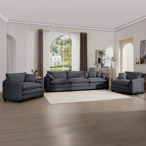 English Elm Luxurious Grey Corduroy Sofa Set - 3-Piece Comfort With 2 Single Chairs & 3-Seater For Stylish Living Spaces W714S00826