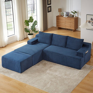 English Elm L-shaped Cloud Sectional Corduroy Sleeper Sofa Deep Pocket Spring Seat Modular Lounge W2339S00109