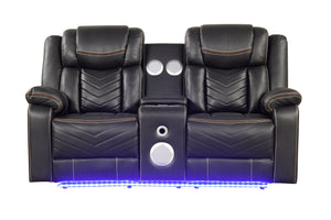 English Elm Challenger Power Recliner with USB Ports, LED Ambient Lighting, Faux Leather, Modern Accent Stitching and Easy Control Gray B009P294751