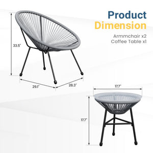 English Elm 3-piece Acapulco Outdoor Bistro Set Hand Woven Pe Rattan Chairs Tempered Glass Table Gray B082P455187