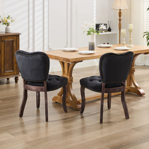 English Elm French Vintage Tufted Upholstered Dining Chair with High-Density Foam, Solid Wood Frame, 300lb Capacity Black W1143P214542