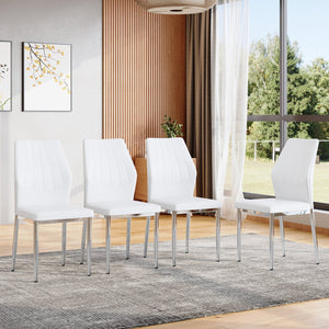 English Elm Set of 4 Brown Shell-Pattern Dining Chairs with Ergonomic Tech Fabric, Sturdy Metal Legs, 37" White+Silver W1151P359609