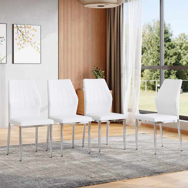 English Elm Set of 4 Brown Shell-Pattern Dining Chairs with Ergonomic Tech Fabric, Sturdy Metal Legs, 37" White+Silver W1151P359609