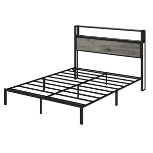English Elm Queen Metal Platform Bed with Rgb Led Headboard Shelving and Built-in Charging Ports T3963P447321