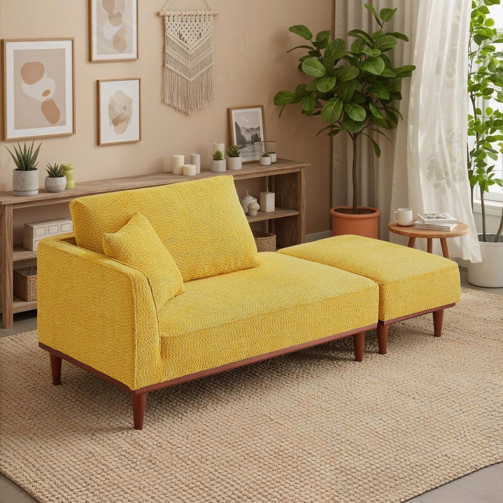 English Elm Indoor Boucle Chaise Lounge with Detachable Ottoman Convertible Daybed Bedroom Reading Nook Yellow W5515P438684