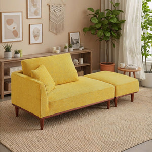 English Elm Indoor Boucle Chaise Lounge with Detachable Ottoman Convertible Daybed Bedroom Reading Nook Yellow W5515P438684