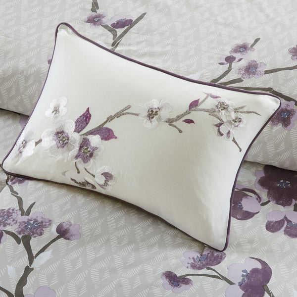 English Elm 8 Piece Cotton Comforter Set Holly Queen - Purple Taupe Floral Diamond Sateen, OEKO-TEX Certified B03596977
