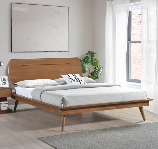 English Elm Country Queen Platform Bed with Oval Headboard — Rustic Wooden Frame, Sturdy Slat Support, Classic Charm Brown 64 L x 23 W x 3 H B011S01360