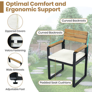 English Elm 6-piece Outdoor Acacia Wood Patio Dining Set with Cushioned Chairs Bench Steel Frame Beige N704G201255A