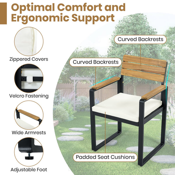 English Elm 6-piece Outdoor Acacia Wood Patio Dining Set with Cushioned Chairs Bench Steel Frame Beige N704G201255A