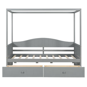 English Elm Twin Canopy Daybed with Pull Out Trundle Pinewood Frame for Kids or Guest Rooms N708P373435E