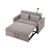 English Elm 55.9" Convertible Sofa Bed Loveseat Sofa With Three Usb Ports, Two Side Pockets, Two Cup Holders and 360°Swivel Phone Holder For Living Room, Light Grey