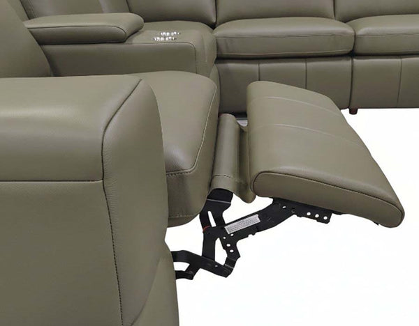 English Elm Premium Leather Match Sectional with Dual Recliners Cup Holders and Storage Console Olive Green B2748S00157