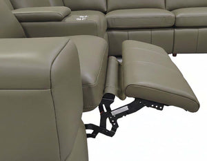English Elm Premium Leather Match L-shaped Sectional with Dual Recliners and Built-in Console Olive Green B2748S00162