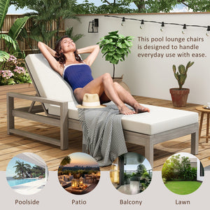 English Elm Trexm Outdoor Acacia Wood Chaise Lounge Set Two Adjustable Poolside Reclining Chairs Gray TM000013AAE