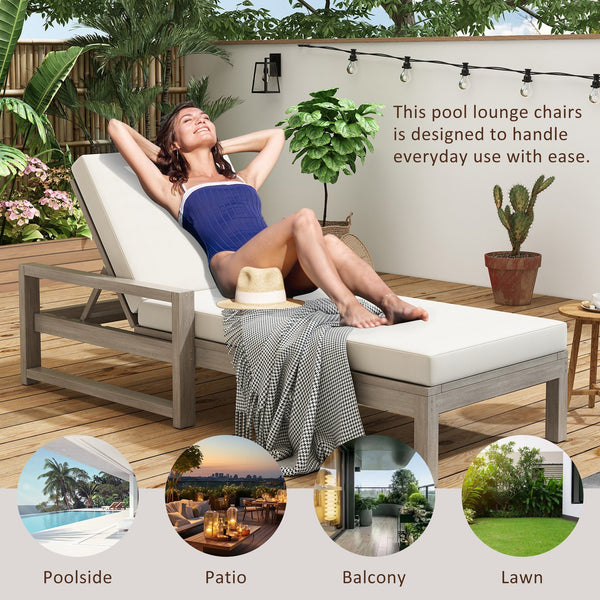 English Elm Trexm Outdoor Acacia Wood Chaise Lounge Set Two Adjustable Poolside Reclining Chairs Gray TM000013AAE