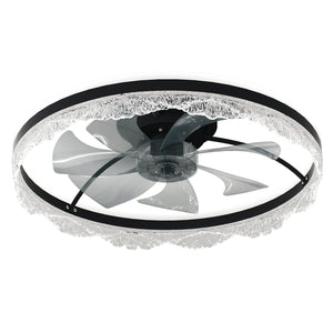 English Elm 24" Modern Quiet Ceiling Fan with LED Crystal Flush Mount, Hidden Blades, Dimmable Remote & App Control W2312P368706