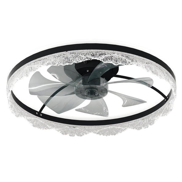 English Elm 24" Modern Quiet Ceiling Fan with LED Crystal Flush Mount, Hidden Blades, Dimmable Remote & App Control W2312P368706