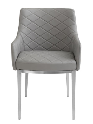 Sunpan Chase Dining Armchair - Sleek Faux Leather Design with Brushed Stainless Steel Legs for Style & Comfort Grey