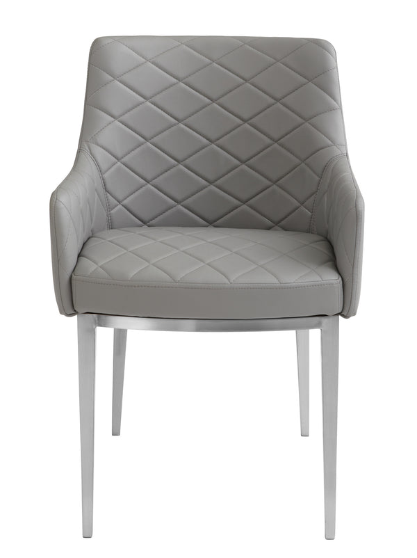 Sunpan Chase Dining Armchair - Sleek Faux Leather Design with Brushed Stainless Steel Legs for Style & Comfort Grey