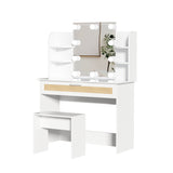 English Elm Vanity Desk Set Stool & Dressing Table With Led Lighting Mirror Drawer and Compartments Modern Wood Cosmetic Table Chest Of Drawers White Color