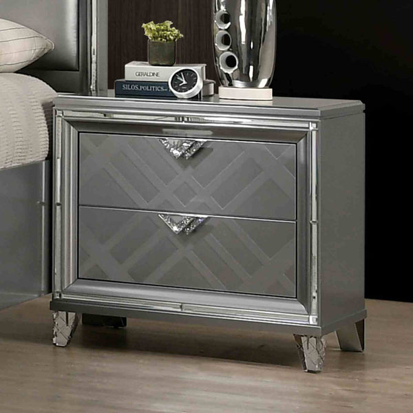 English Elm Contemporary Art Deco Nightstand with Hidden Jewelry Drawer Usb Port Acrylic Legs Silver B2741P436972