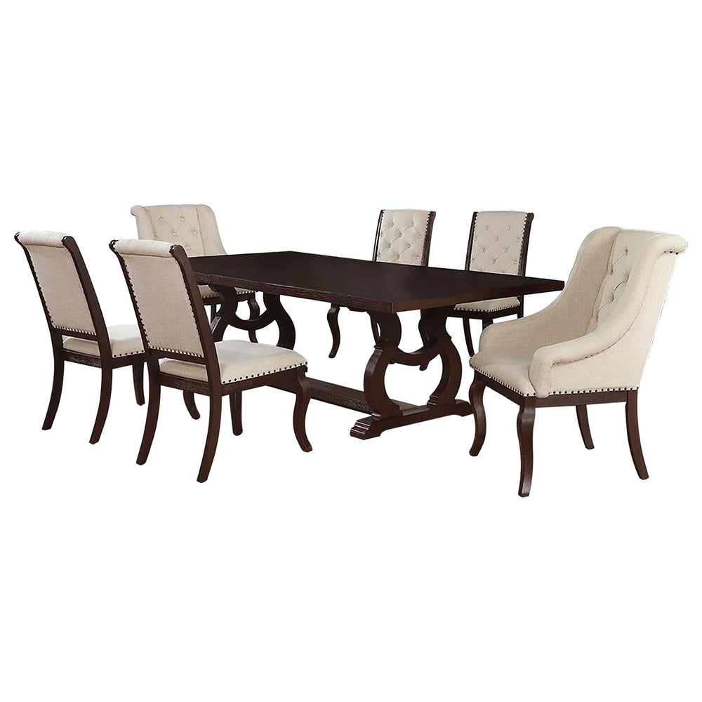 English Elm Atwell Java Trestle Dining Set with Tufted Armchairs and Nailhead Trim Seating B062S01427